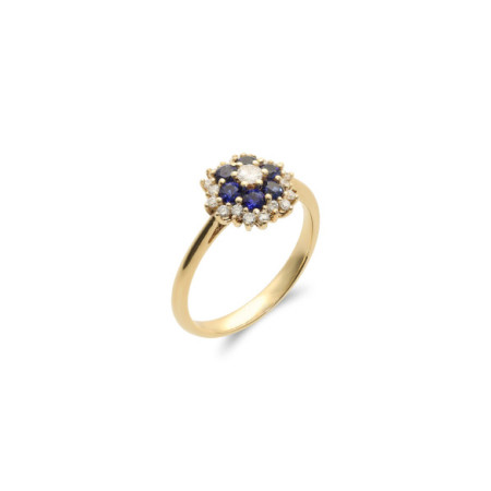 Anillo Oro Amarillo, Zafiro Y Diamantes. Género: Mujer. Material: Oro amarillo. Piedras: Diamantes,Zafiros