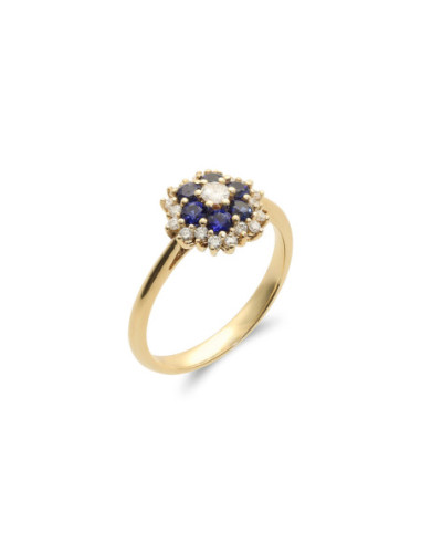 Anillo Oro Amarillo, Zafiro Y Diamantes