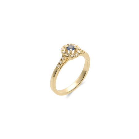 Anillo Oro Amarillo, Zafiro Y Diamantes. Género: Mujer. Material: Oro amarillo. Piedras: Diamantes,Zafiros