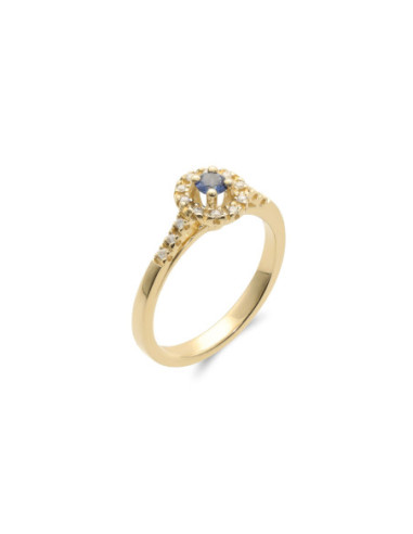 Anillo Oro Amarillo, Zafiro Y Diamantes