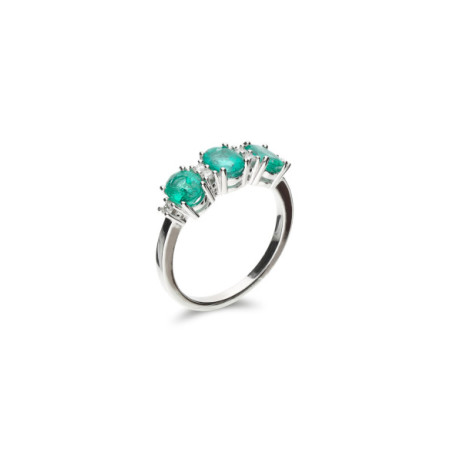 Anillo Oro Blanco, Esmeraldas Y Diamantes. Género: Mujer. Material: Oro blanco. Piedras: Diamantes,Esmeraldas