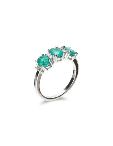 Anillo Oro Blanco, Esmeraldas Y Diamantes