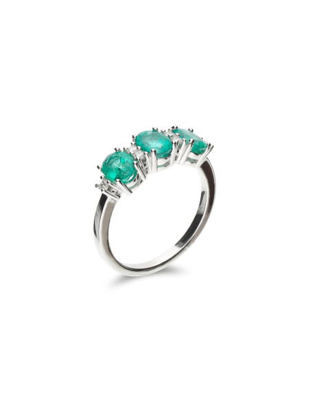 Anillo Oro Blanco, Esmeraldas Y Diamantes