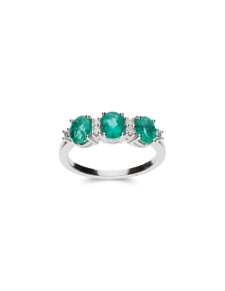 Anillo Oro Blanco, Esmeraldas Y Diamantes