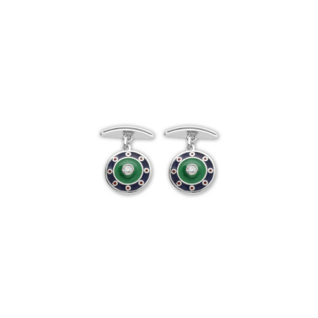 Gemelos Plata, Circonita, Esmalte Azul, Rojo Y Verde. Género: Hombre. Material: Plata. Piedras: Circonitas
