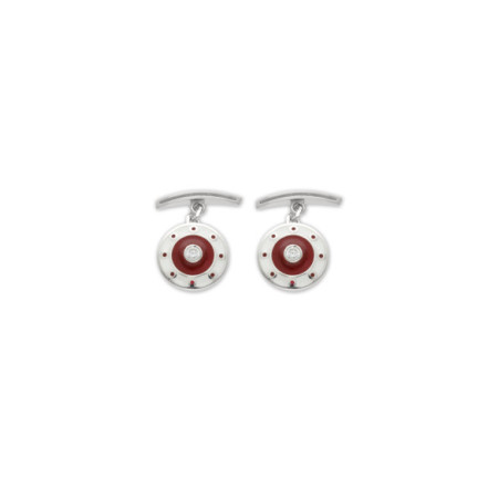 Gemelos Plata, Circonita, Esmalte Rojo Y Blanco. Género: Hombre. Material: Plata. Piedras: Circonitas
