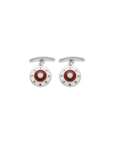 Gemelos Plata, Circonita, Esmalte Rojo Y Blanco