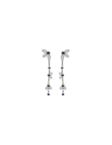 Pendientes Oro Blanco, Zafiros Y Diamantes