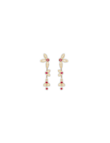 Pendientes Oro Amarillo, Rubíes Y Diamantes