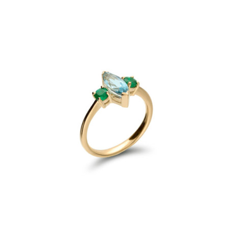 Anillo Oro Amarillo, Aguamarina Y Esmeraldas. Género: Mujer. Material: Oro amarillo. Piedras: Esmeraldas,Aguamarinas