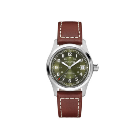 Reloj Hamilton Khaki Field Auto H70455560. Género: Hombre. Material: Acero. Tamaño: De 32mm a 38mm. Correa: Piel. Color esfera: Verde. Estilo: Casual. Movimiento: Automático. Características técnicas: Calendario,Hora y segundero,Reserva de marcha