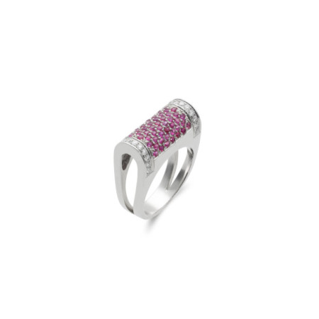 Anillo Oro Blanco, Rubíes Y Diamantes. Género: Mujer. Material: Oro blanco. Piedras: Diamantes,Rubies