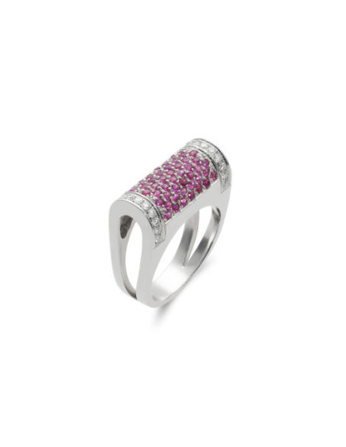 Anillo Oro Blanco, Rubíes Y Diamantes