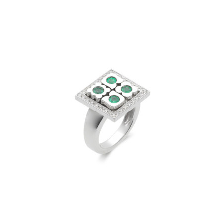 Anillo Oro Blanco, Esmeraldas Y Diamantes. Género: Mujer. Material: Oro blanco. Piedras: Diamantes,Esmeraldas