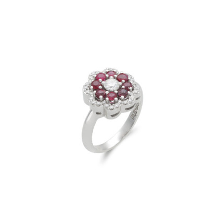 Anillo Oro Blanco, Rubíes Y Diamantes. Género: Mujer. Material: Oro blanco. Piedras: Diamantes,Rubies