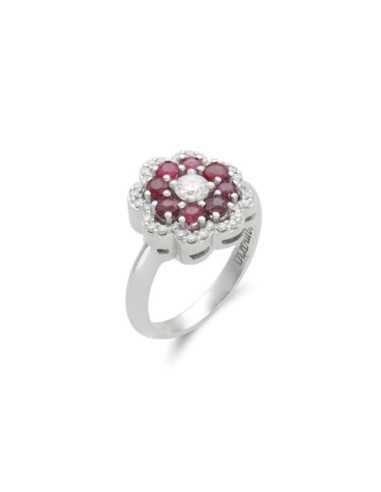 Anillo Oro Blanco, Rubíes Y Diamantes