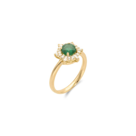 Anillo Oro Amarillo, Esmeralda Y Diamantes. Género: Mujer. Material: Oro amarillo. Piedras: Diamantes,Esmeraldas