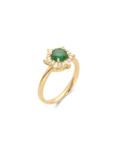 Anillo Oro Amarillo, Esmeralda Y Diamantes