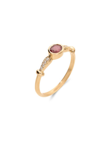 Anillo Oro Amarillo, Rubí Y Diamantes