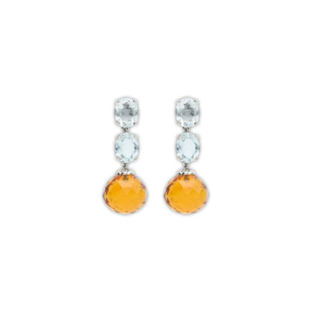 Pendientes Oro Blanco, Aguamarinas Y Citrino. Género: Mujer. Material: Oro blanco. Piedras: Aguamarinas,Citrino
