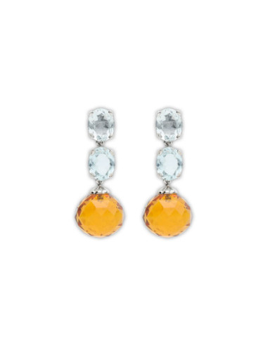 Pendientes Oro Blanco, Aguamarinas Y Citrino