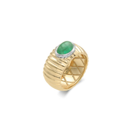 Anillo Oro Amarillo-Blanco Y Esmeralda. Género: Mujer. Material: Oro amarillo,Oro blanco. Piedras: Esmeraldas