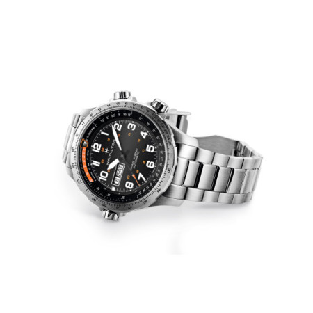 Reloj Hamilton Khaki Aviation X-Wind Day Date Auto H77755133. Género: Hombre. Material: Acero. Tamaño: De 43mm a 46mm. Correa: Acero. Color esfera: Negro. Estilo: Aviador. Movimiento: Automático. Características técnicas: Calendario,Hora y segundero,Reserva de marcha