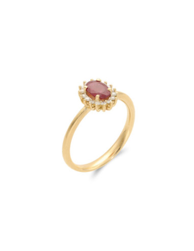 Anillo Oro Amarillo, Rubí Y Diamantes