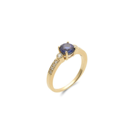 Anillo Oro Amarillo, Zafiro Y Diamantes. Género: Mujer. Material: Oro amarillo. Piedras: Diamantes,Zafiros