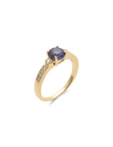 Anillo Oro Amarillo, Zafiro Y Diamantes