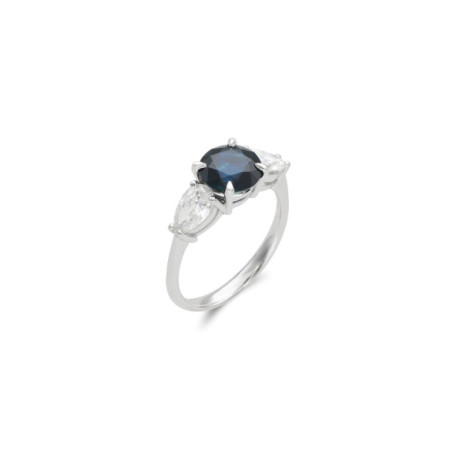 Anillo Oro Blanco, Zafiro Y Diamantes. Género: Mujer. Material: Oro blanco. Piedras: Diamantes,Zafiros