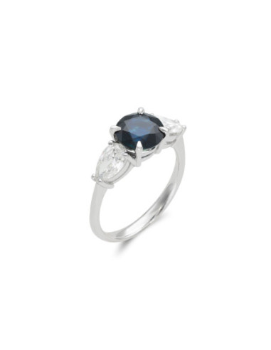 Anillo Oro Blanco, Zafiro Y Diamantes