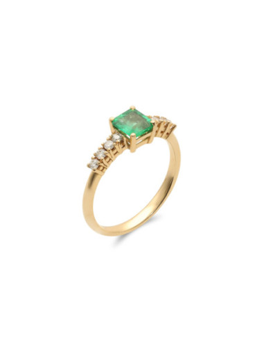 Anillo Oro Amarillo, Esmeralda Y Diamantes