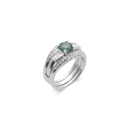 Anillo Oro Blanco, Zafiro Y Diamantes. Género: Mujer. Material: Oro blanco. Piedras: Diamantes,Zafiros