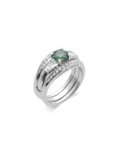 Anillo Oro Blanco, Zafiro Y Diamantes