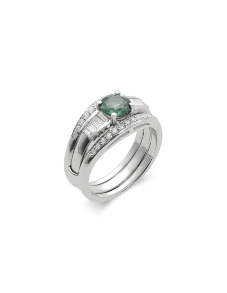 Anillo Oro Blanco, Zafiro Y Diamantes
