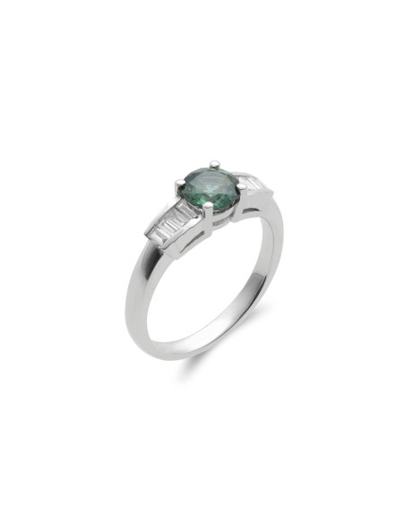 Anillo Oro Blanco, Zafiro Y Diamantes