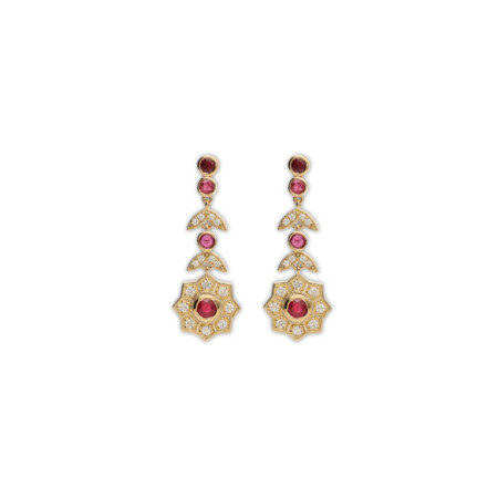 Pendientes Oro Amarillo, Rubíes Y Diamantes. Género: Mujer. Material: Oro amarillo. Piedras: Diamantes,Rubies