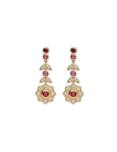 Pendientes Oro Amarillo, Rubíes Y Diamantes