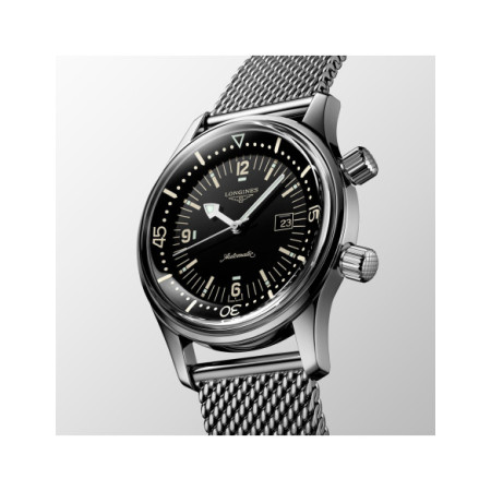 Reloj Longines Legend Diver L3.374.4.50.6. Género: Mujer. Material: Acero. Tamaño: De 32mm a 38mm. Correa: Acero. Color esfera: Negro. Estilo: Casual. Movimiento: Automático. Características técnicas: Hora y segundero,Calendario,Reserva de marcha