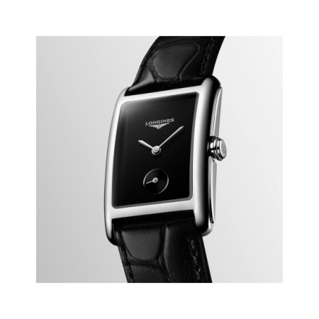 Reloj Longines DolceVita L5.512.4.50.2. Género: Mujer. Material: Acero. Tamaño: De 32mm a 38mm. Correa: Piel. Color esfera: Negra. Estilo: Casual. Movimiento: Cuarzo. Características técnicas: Hora y segundero