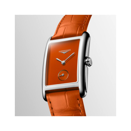 Reloj Longines DolceVita L5.512.4.92.2. Género: Mujer. Material: Acero. Tamaño: De 32mm a 38mm. Correa: Piel. Color esfera: Naranja. Estilo: Casual. Movimiento: Cuarzo. Características técnicas: Hora y segundero