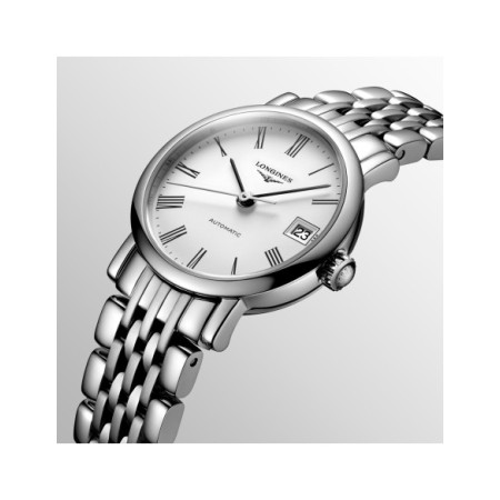 Reloj Longines Elegant Collection L4.309.4.11.6. Género: Mujer. Material: Acero. Tamaño: Menos de 32mm. Correa: Acero. Color esfera: Blanco. Estilo: Clásico. Movimiento: Automático. Características técnicas: Calendario,Hora y segundero,Reserva de marcha