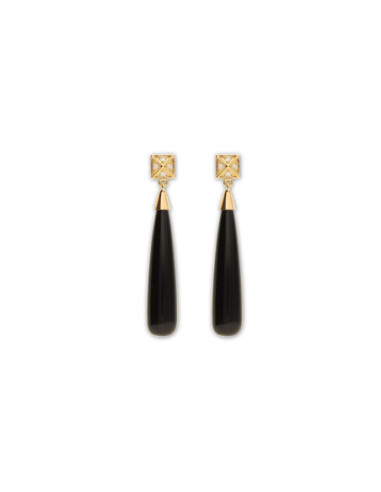 Pendientes Oro Amarillo, Diamantes y Ónix