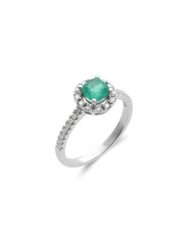 Anillo Oro Blanco, Esmeralda Y Diamantes