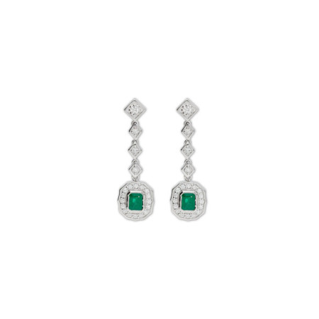 Pendientes Oro Blanco, Esmeralda Y Diamantes. Género: Mujer. Material: Oro blanco. Piedras: Diamantes,Esmeraldas