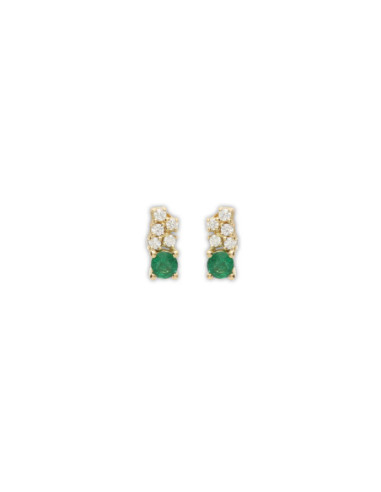 Pendientes Oro Amarillo, Esmeralda Y Diamantes