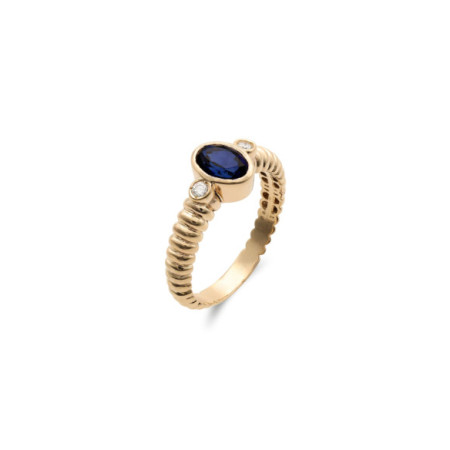 Anillo Oro Amarillo, Zafiro Y Diamantes. Género: Mujer. Material: Oro amarillo. Piedras: Diamantes,Zafiros