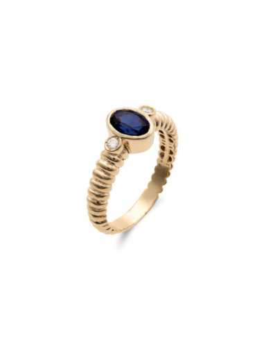 Anillo Oro Amarillo, Zafiro Y Diamantes
