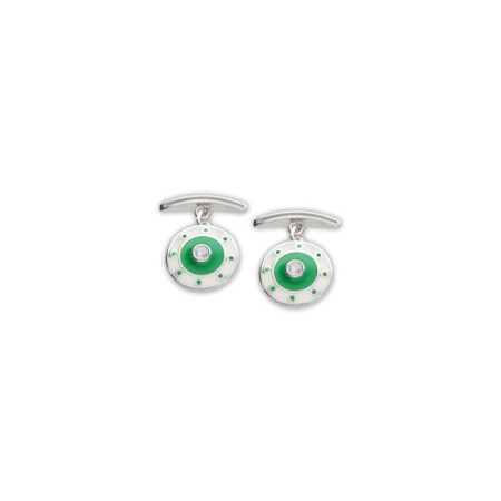 Gemelos Plata, Circonita, Esmalte Blanco Y Verde. Género: Hombre. Material: Plata. Piedras: Circonitas